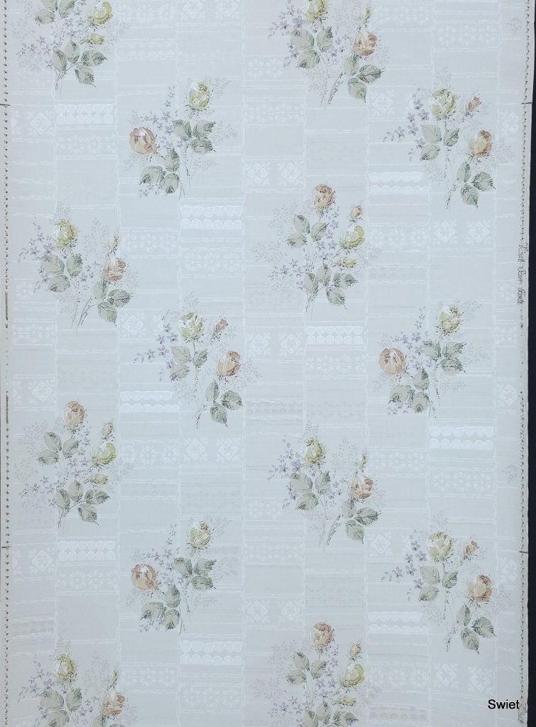 5030 pastel vintage rozenbehang originele 50s stijl swiet, Ophalen of Verzenden, Grijs
