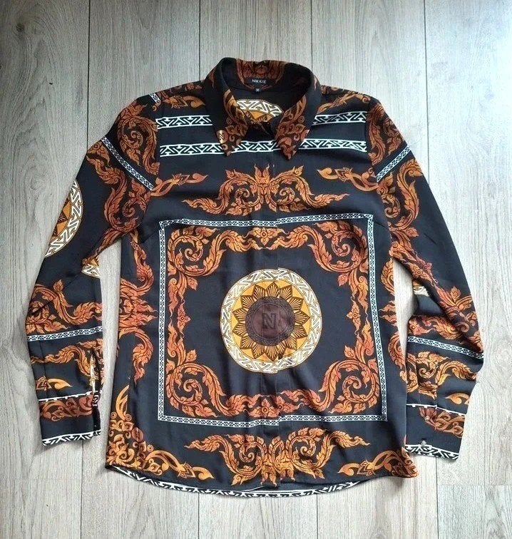 Nikkie blouse 36 S barok print zwart goud, Zwart, Ophalen of Verzenden, Zo goed als nieuw, Nikkie