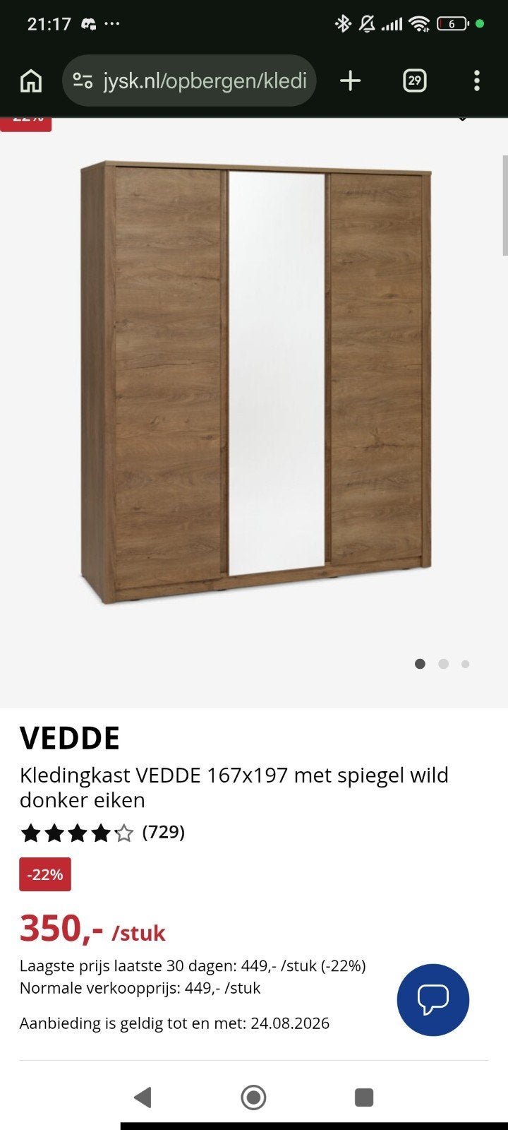Kleding kast Vedde JSYK, Ophalen, Met deur(en), 150 tot 200 cm, Zo goed als nieuw