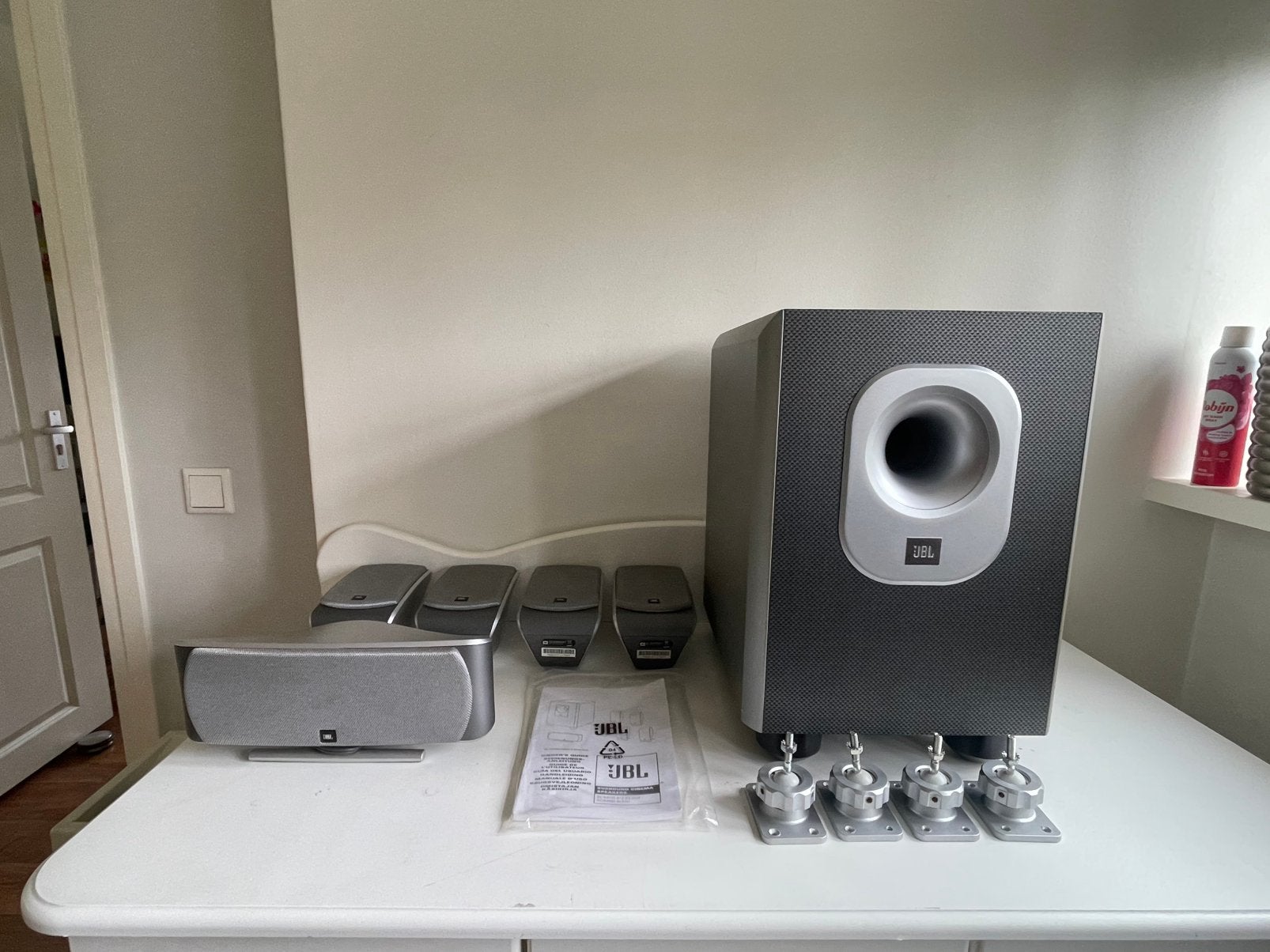 JBL Home-set. Actieve Subwoofer en  5 sataliet boxen. Toper., Ophalen, Zo goed als nieuw, Subwoofer, JBL