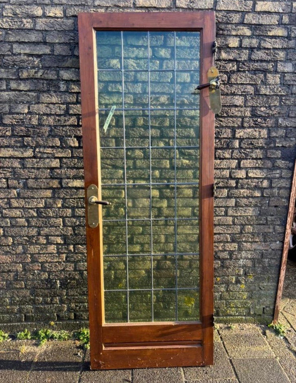 Glas in lood deur 200 x 73 x 3,2 cm met messingbeslag, Ophalen, Gebruikt, Minder dan 80 cm, Binnendeur