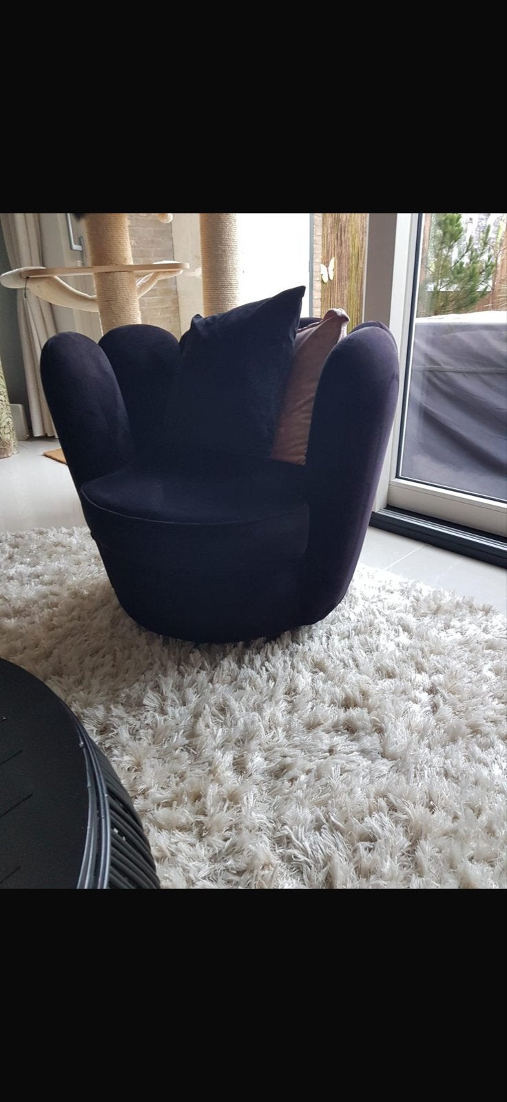 Zwarte velvet draaibare tulp fauteuil, Ophalen, Zo goed als nieuw, Stof, 75 tot 100 cm