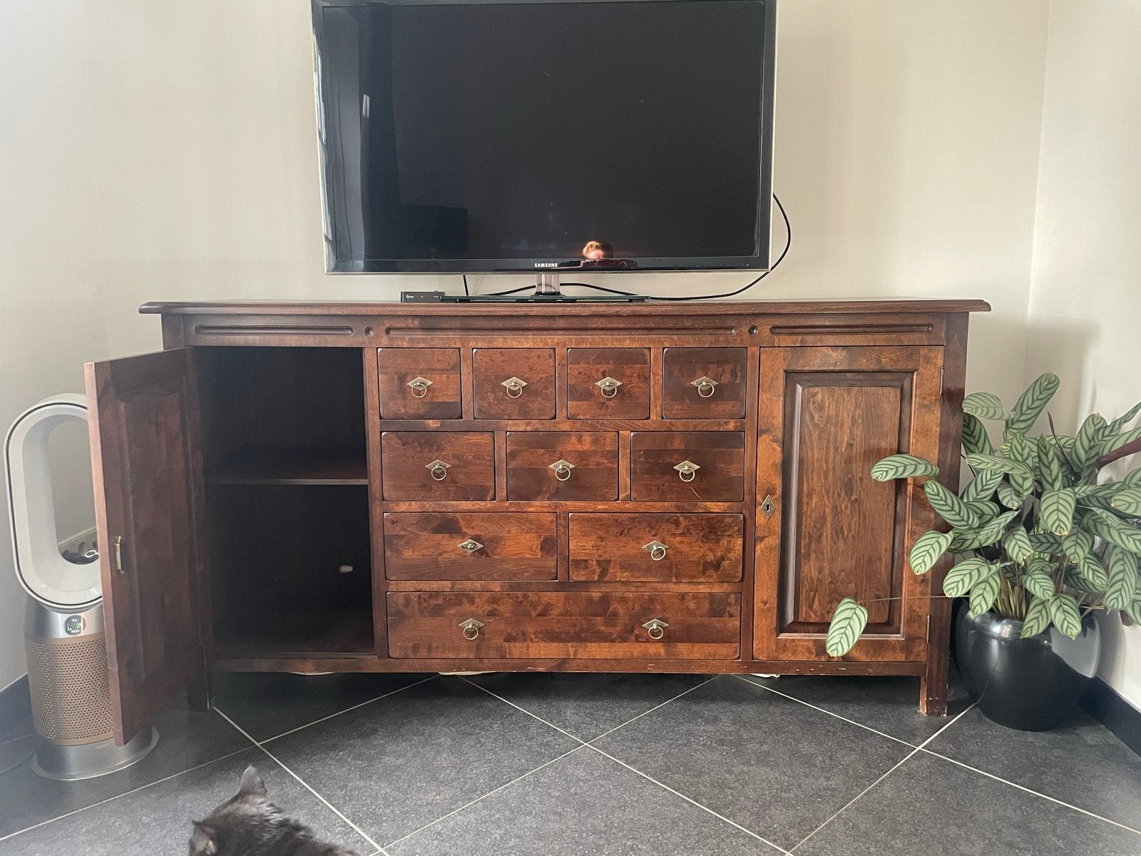 Teakhouten dressoir met lades en deuren, Ophalen, Gebruikt, 150 tot 200 cm, Teakhout