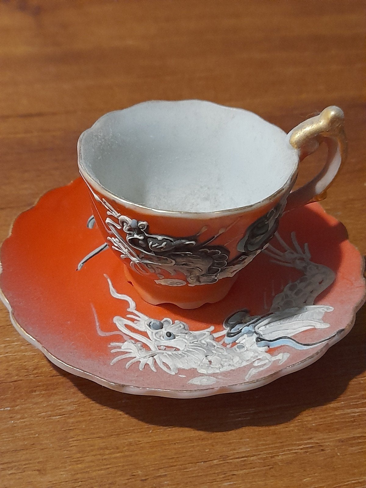 Vintage Japans mini kop en schotel met draken (ca. 1920), Verzenden