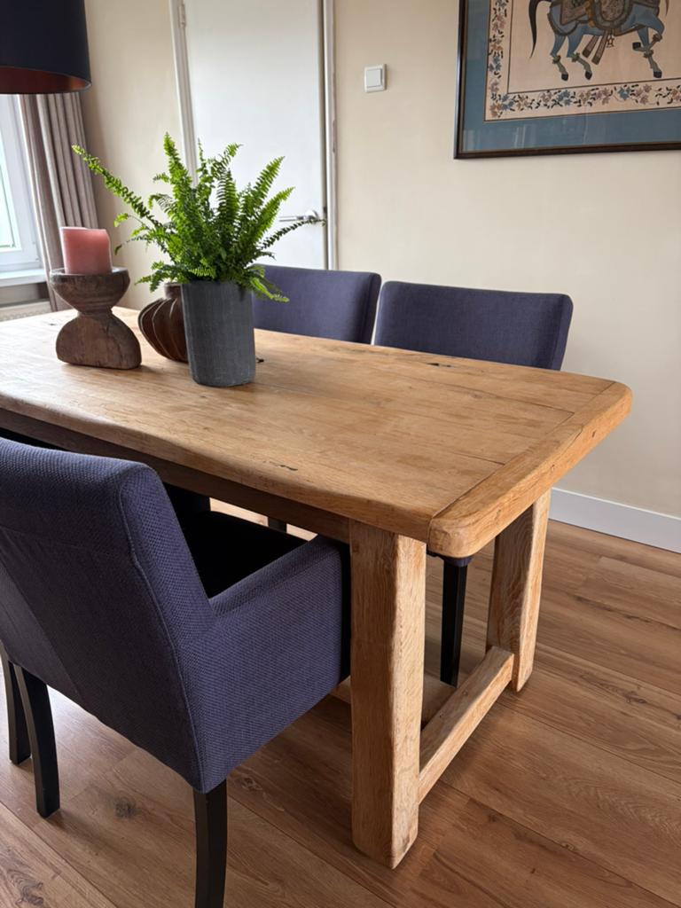 Blanke Oude Rechthoekige Eiken Eettafel, Huis en Inrichting, Tafels | Eettafels, Gebruikt, Eikenhout, Landelijk, 150 tot 200 cm