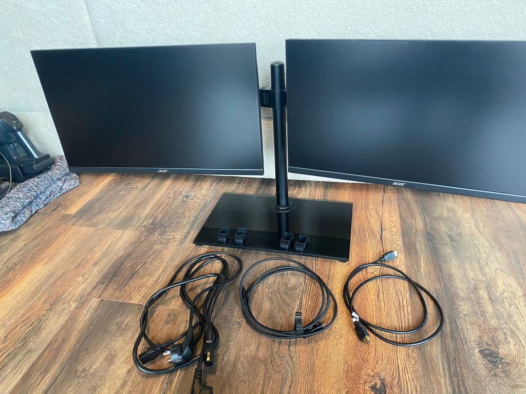 2x Acer Nitro 24” 75 Hz monitor + monitorarm - dual setup, Gebruikt, Ingebouwde speakers, IPS, HDMI