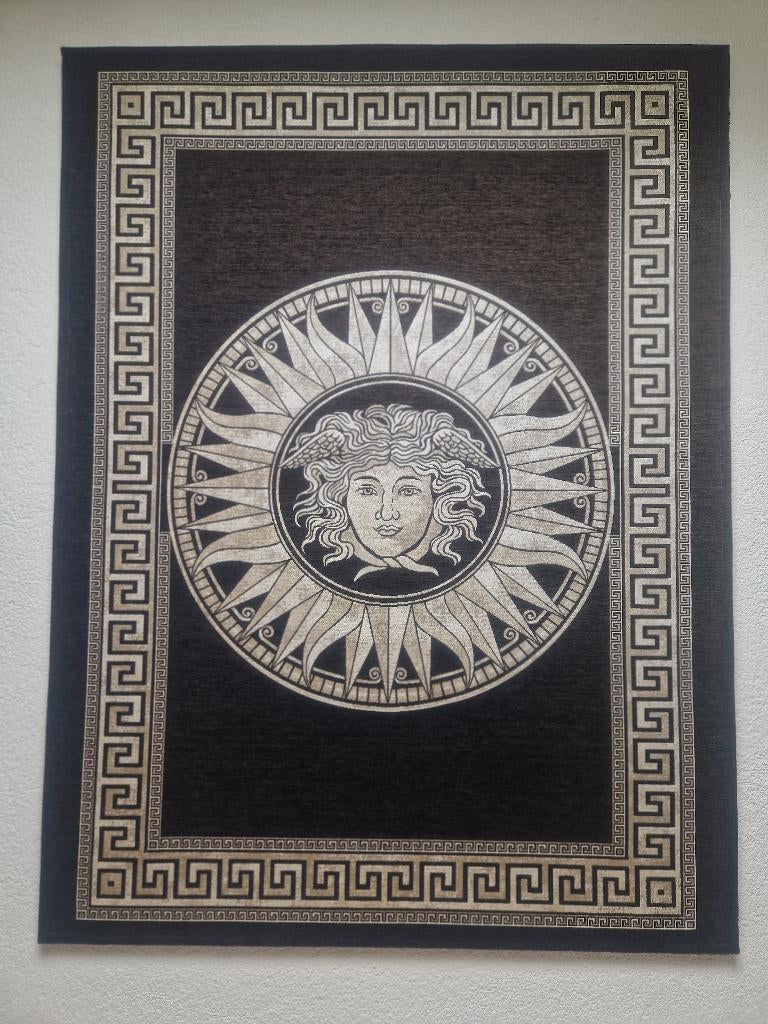 kleed/tapijt in Versace stijl 140 x 183 zwart met beige/goud, Huis en Inrichting, Ophalen, Klassiek, modern, zwart/beige., Zo goed als nieuw