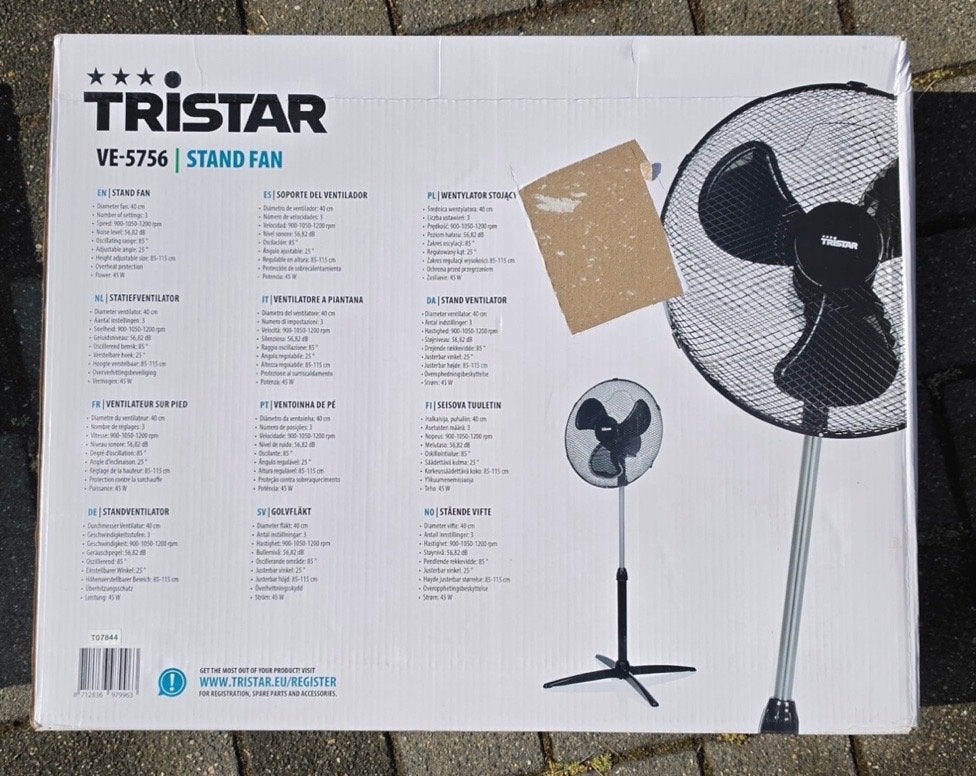 Tristar VE-5756 Statiefventilator 40 cm – ongebruikt, Tristar Europe BV, Info@smartwaresgroup.com, Nieuw, Ophalen of Verzenden