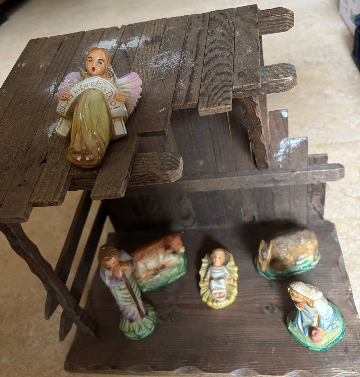Kerststal 19Beeldjes, jaren 50  - Handgeschilderd, Ophalen of Verzenden, Gebruikt, Beeld(je), Christendom | Katholiek