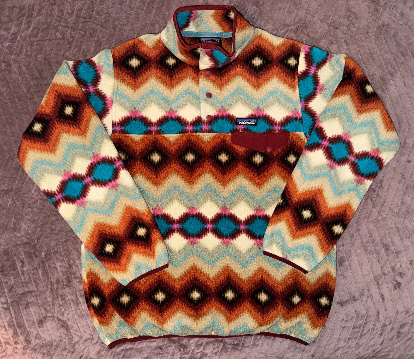 Patagonia Synchilla SnapT Fleece Pullover Aztec Timber Twist, Ophalen of Verzenden, Zo goed als nieuw, Maat 42/44 (L), Meerkleurig