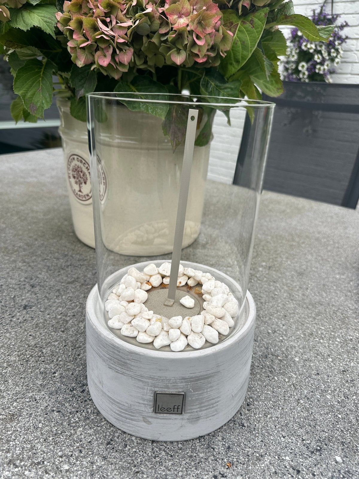 Leef! Bio-ethanol sfeerhaard met glas en kiezelstenen, Ophalen, Zo goed als nieuw, Modern, Wit