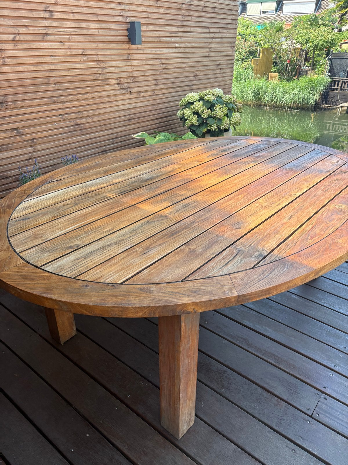 Hardhouten ovale tuintafel, Ophalen, Gebruikt, Rond, Teakhout
