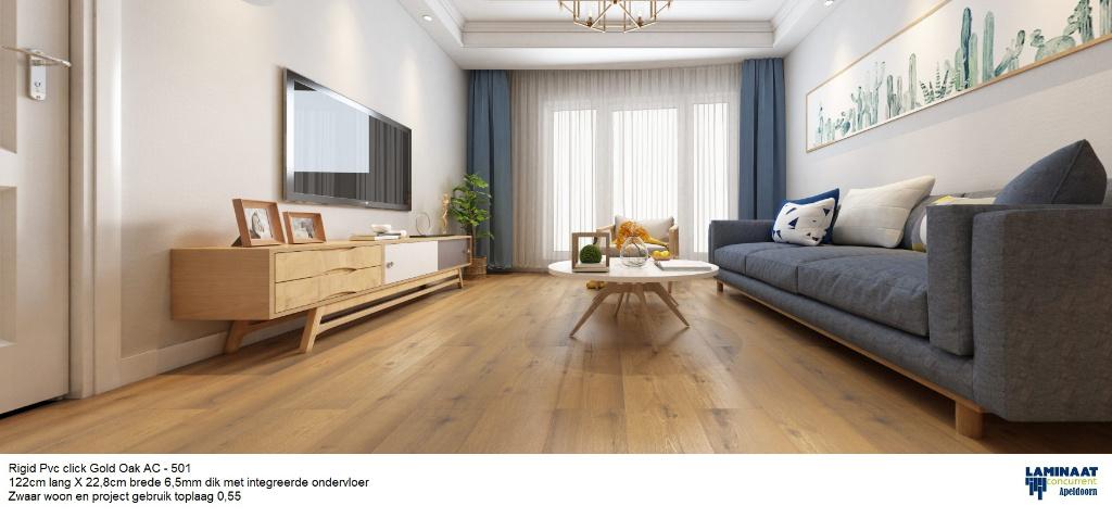 Pvc click Gold Oak 6,5mm met integreerde ondervloer €29,95m2, Parket, Bruin, 75 m² of meer, Nieuw