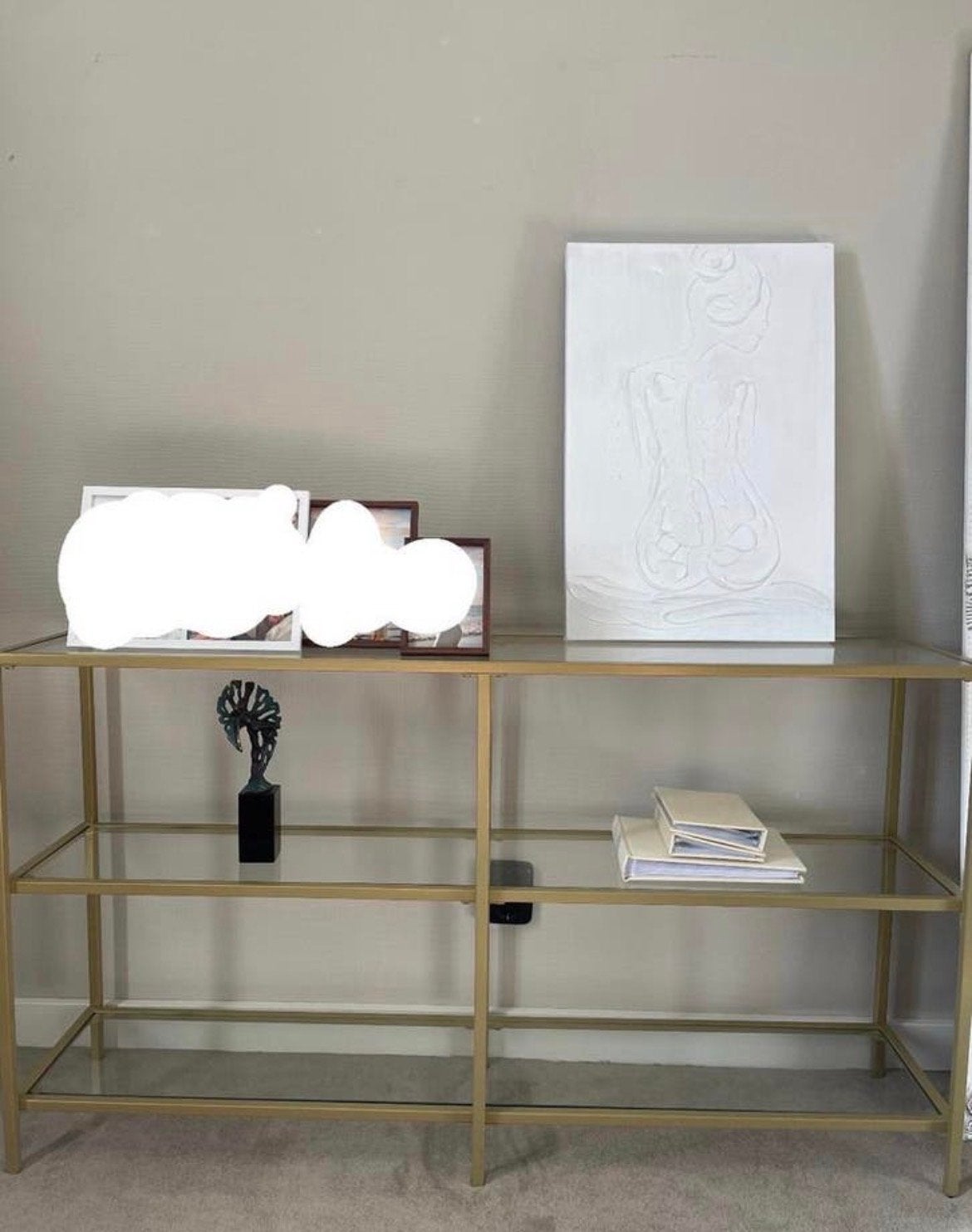Gouden console tafel met glazen planken, Ophalen, Zo goed als nieuw