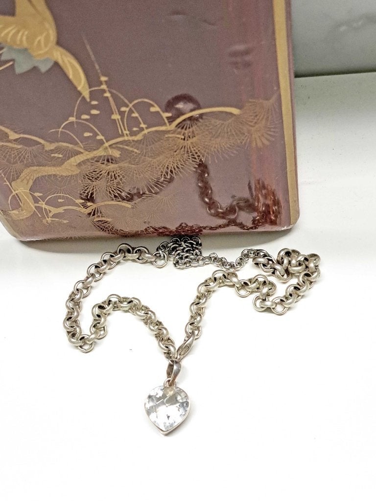 Vintage ketting met swarovski glazen hart hanger, Ophalen of Verzenden, Zo goed als nieuw, Zilver, Overige materialen