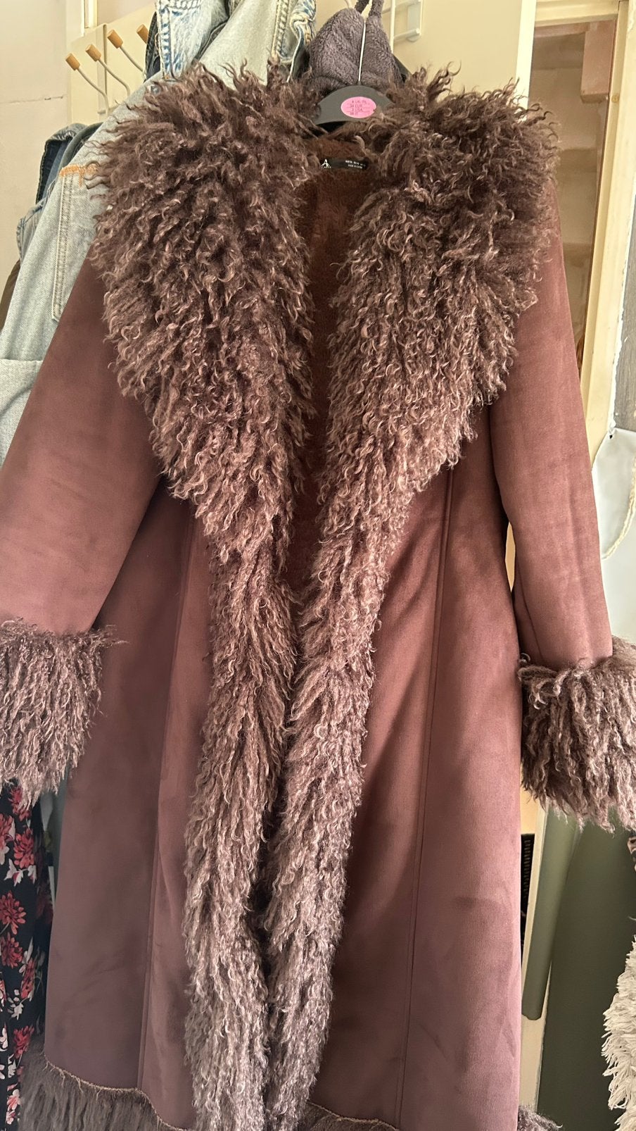 Donker bruine mantel maat 42 44, Kleding | Dames, Jassen | Winter, Ophalen, Zo goed als nieuw, Maat 42/44 (L), Bruin