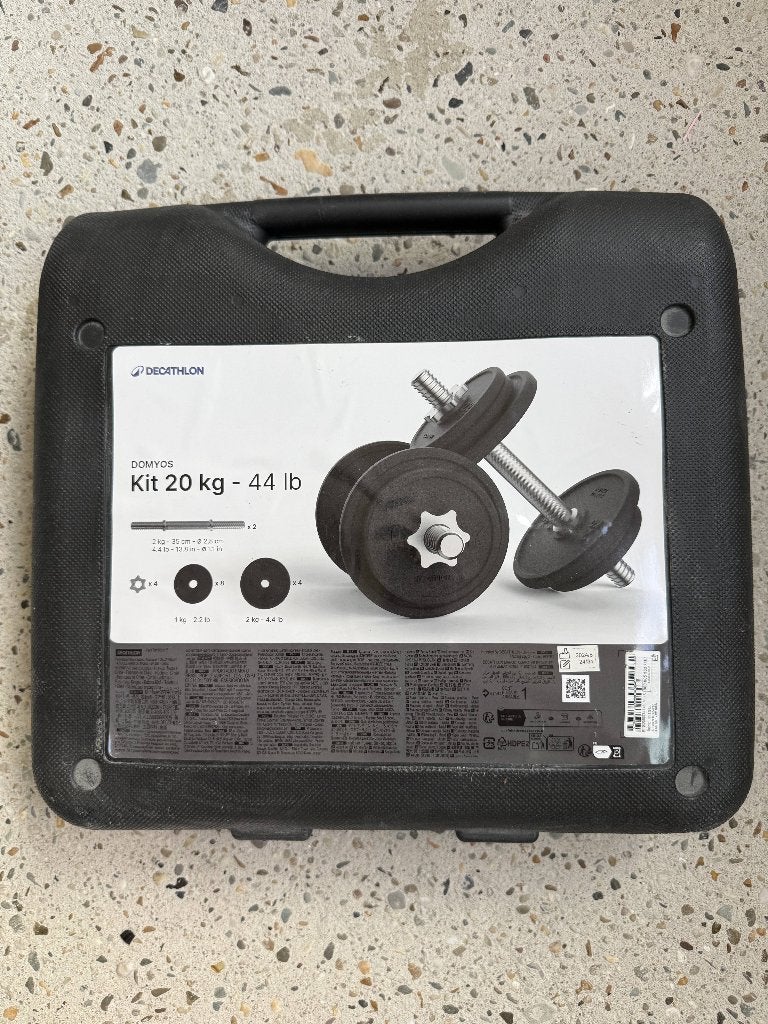 Verstelbare dumbbellset in koffer, Sport en Fitness, Fitnessmaterialen, Ophalen, Zo goed als nieuw, Rug, Dumbbell