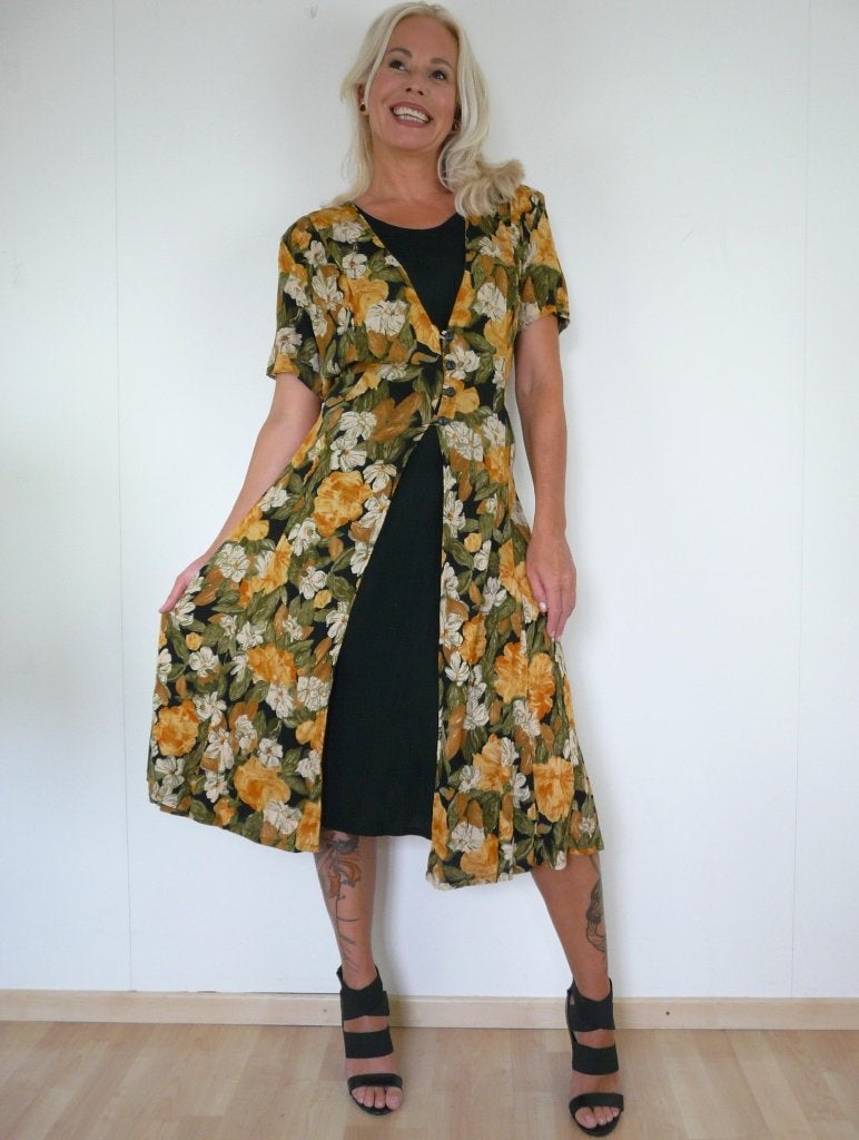 *Abfab Vintage Gebloemde Jurk L*, Ophalen of Verzenden, Zo goed als nieuw, Maat 42/44 (L), Knielengte