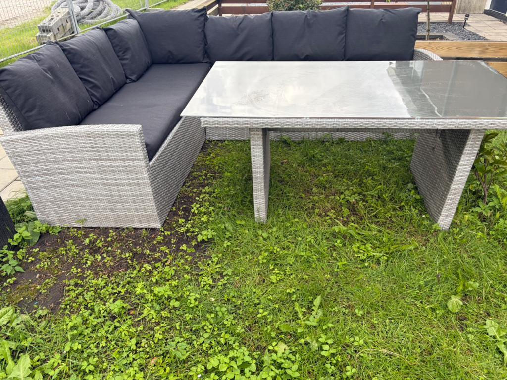 Wicker  dinerset loungeset loungebank met nieuwe kussens, Tuin en Terras, Tuinsets en Loungesets, 6 zitplaatsen, Ophalen of Verzenden
