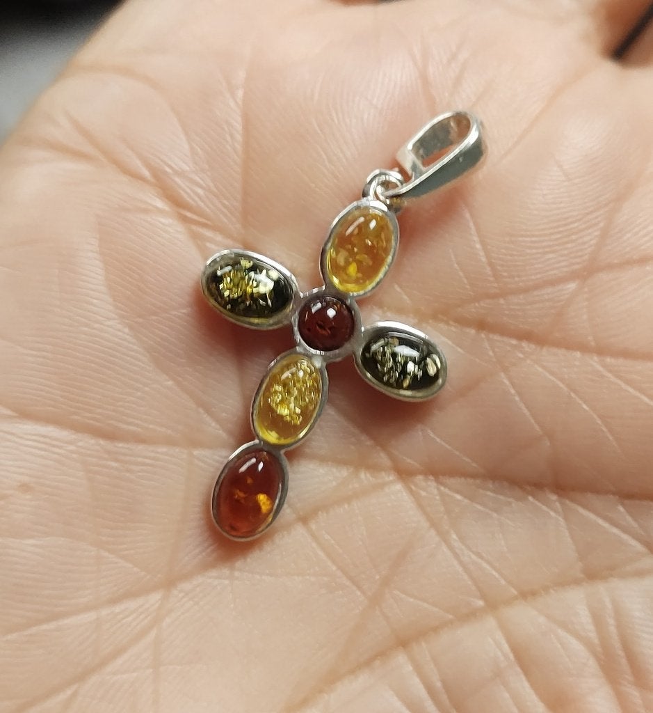 925 zilveren hanger Kruis met natuurlijke Barnsteen(Amber), O.T., Nieuw, Ophalen of Verzenden, Orientaltemptation@hotmail.com