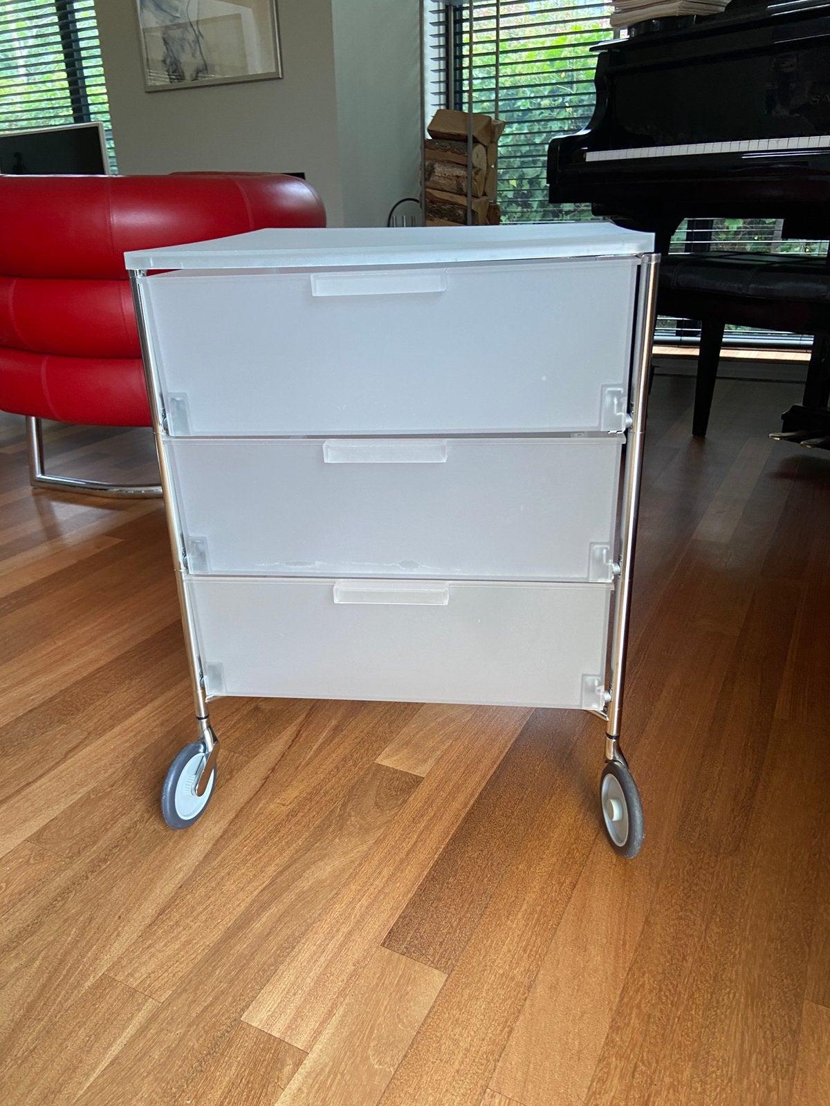 Kartell Mobil met 3 laden. Mat wit/ transparant., Overige typen, Ophalen, Gebruikt, Kunststof