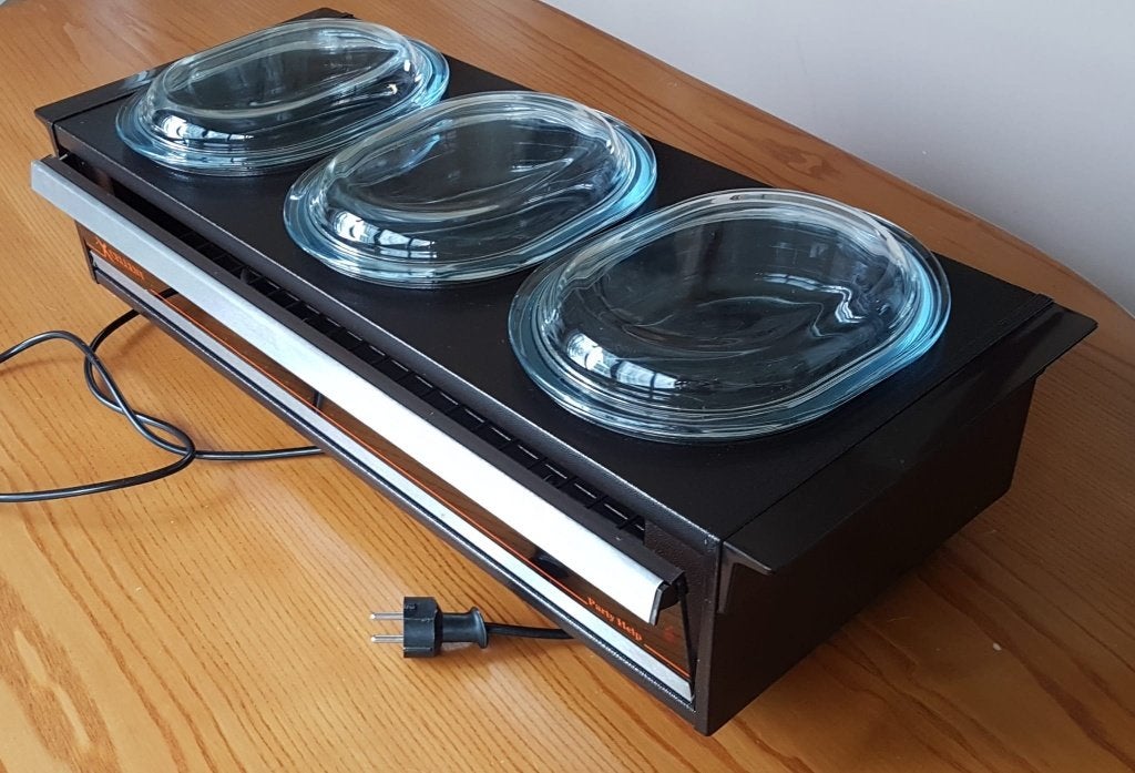 Elektrische rechaud met glazen serveerschalen, Ophalen, Overige typen, Zo goed als nieuw, Metaal