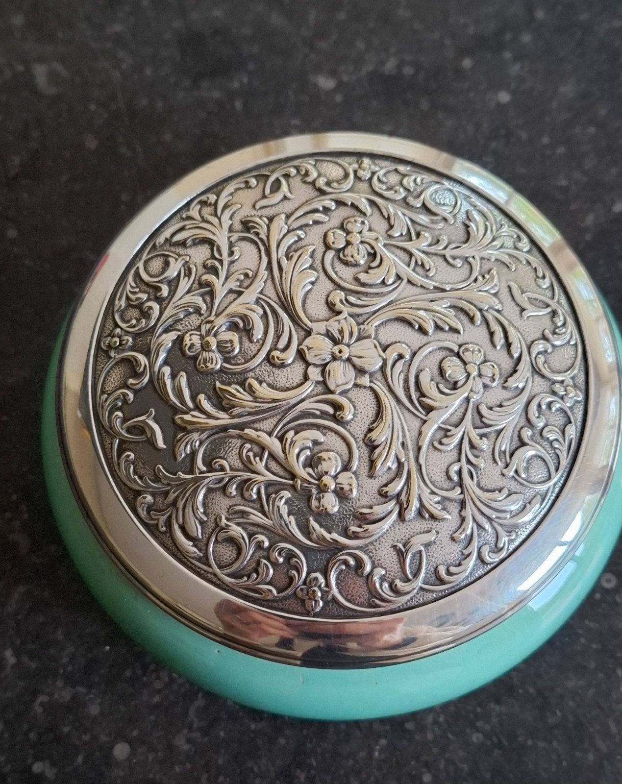 Vintage sieradendoosje met zilveren deksel, Antiek en Kunst, Ophalen of Verzenden