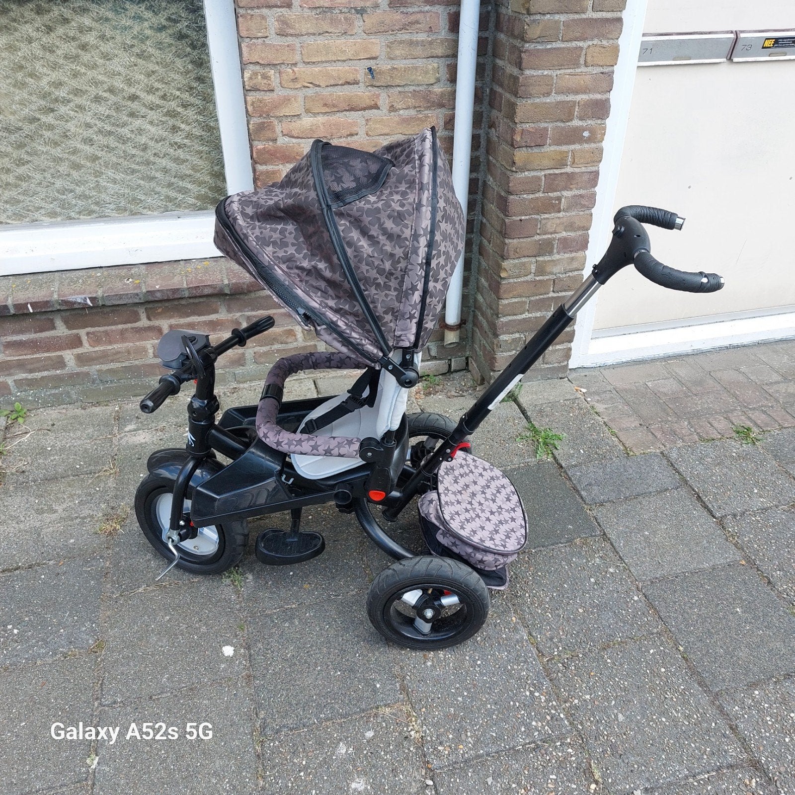 Kinder driewieler met duwstang en zonnekap, Ophalen of Verzenden, Gebruikt, Overige typen