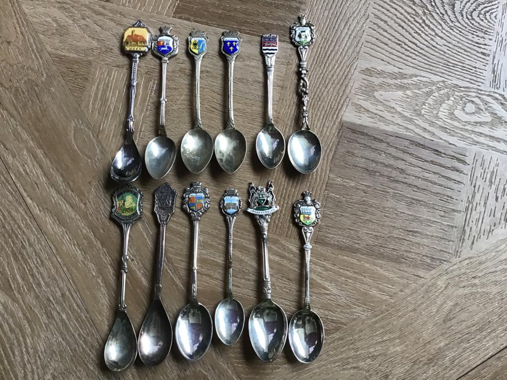 12 zilveren en verzilverde theelepeltjes,zilver 800, Antiek en Kunst, Antiek | Bestek, Ophalen