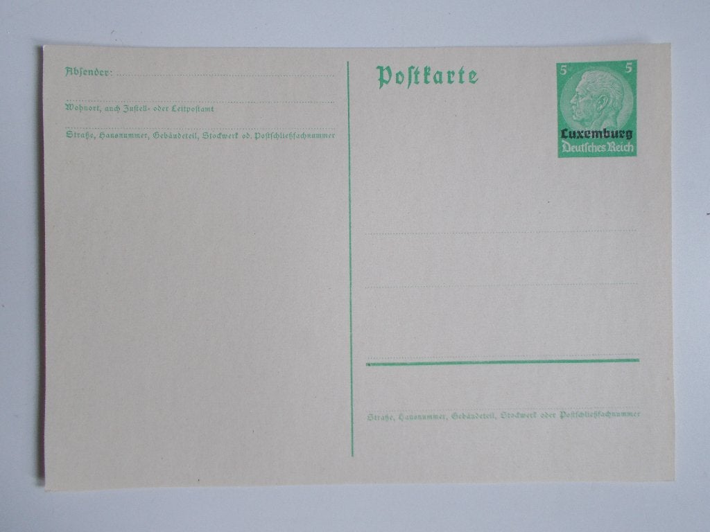 Duitse Rijk Luxemburg, Postkaart Hindenburg 5 Pfennig 1940., Ophalen, Briefkaart