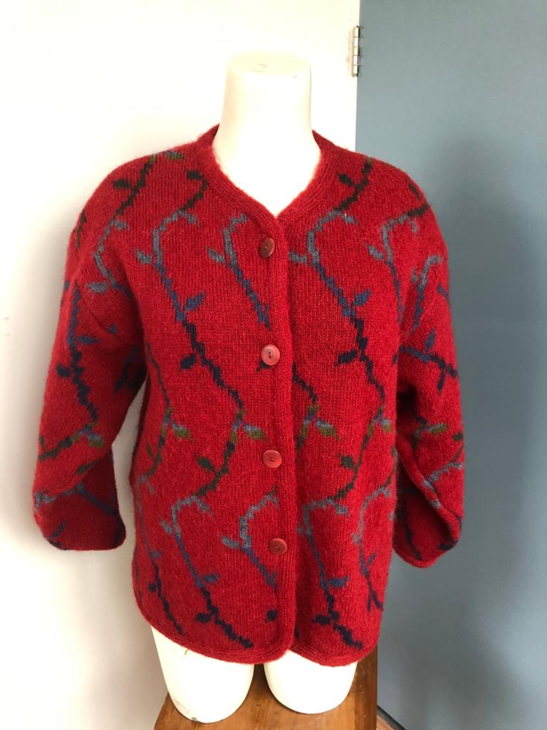 Saga dik wol wollen vintage vest l rood blauw, Maat 42/44 (L), Ophalen of Verzenden, Zo goed als nieuw, X