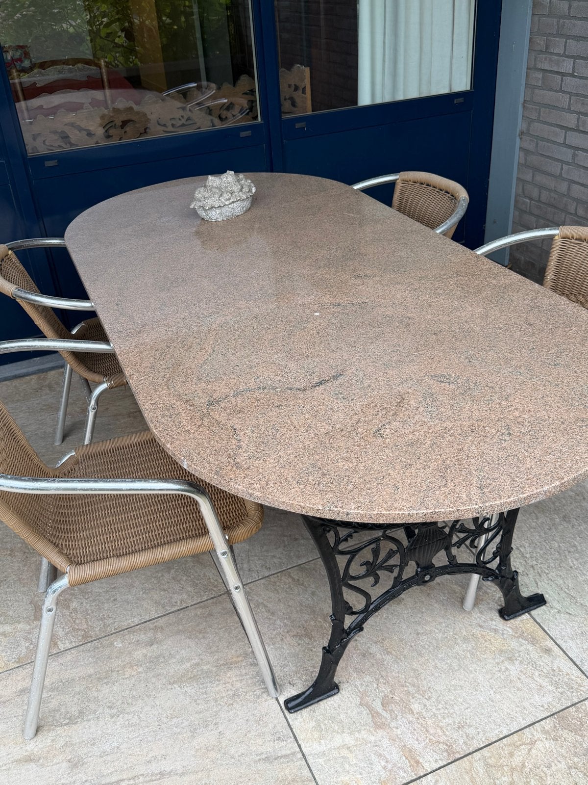 Robuuste buiten 180x90 met granieten blad, Tuin en Terras, Ophalen, Zo goed als nieuw, Rechthoekig, Metaal