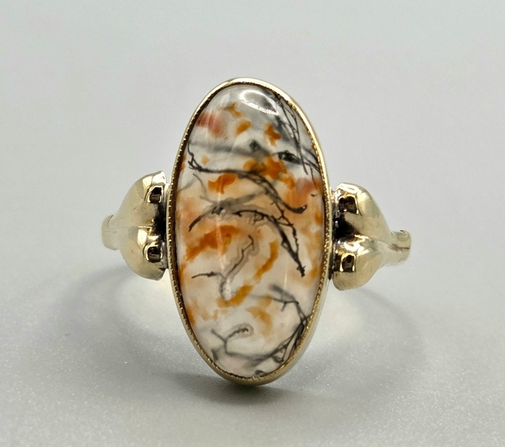 Gouden Vintage ring met edelsteen mosagaat. 2026/599, Overige kleuren, ., Ophalen of Verzenden, .