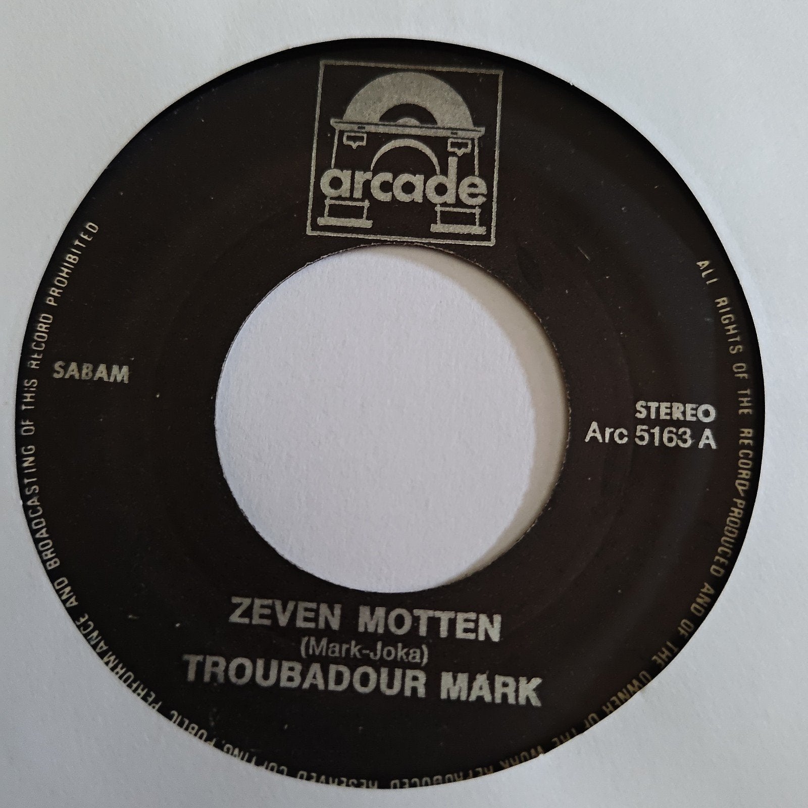 Troubadour Mark - Zeven Motten (Arcade single), Cd's en Dvd's, Gebruikt, 7 inch, Ophalen of Verzenden, EP