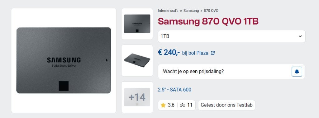 Samsung 870 QVO 1TB SSD - Interne Solid State Drive, Computers en Software, Intern, Server, Ophalen of Verzenden, Zo goed als nieuw