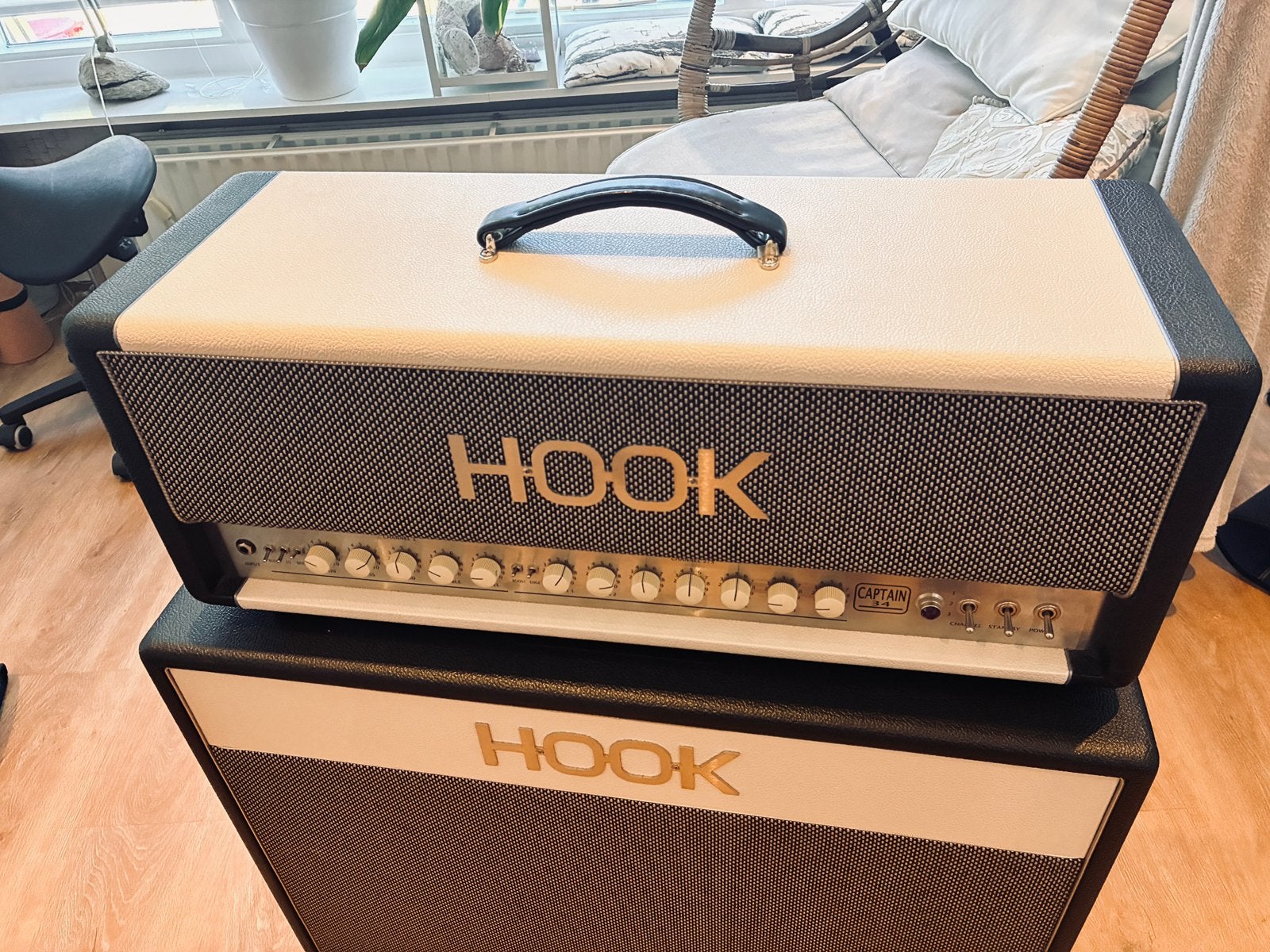 Hook Captain EL34 Cabinet + 2x12 cab + remote,soort Marshall, Ophalen, Gebruikt, 100 watt of meer