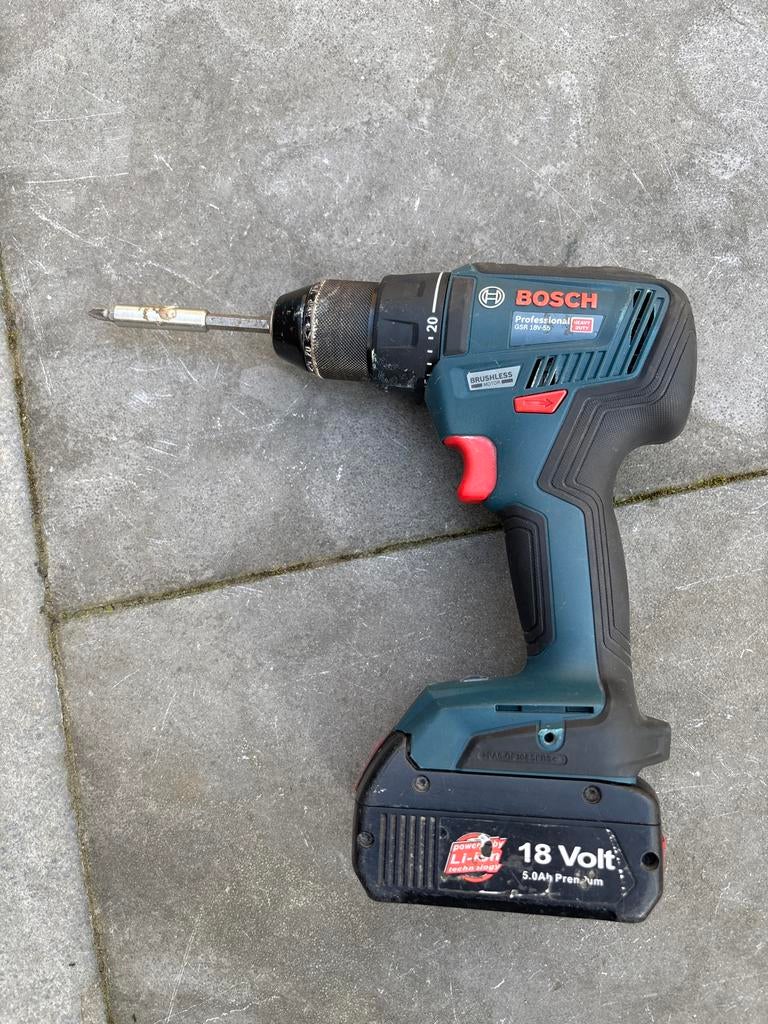 Bosch boor/schroefmachine GSR 18V-55 met accu 5.0 ah, Gebruikt, Variabele snelheid, Ophalen of Verzenden, Boor- en Schroefmachine