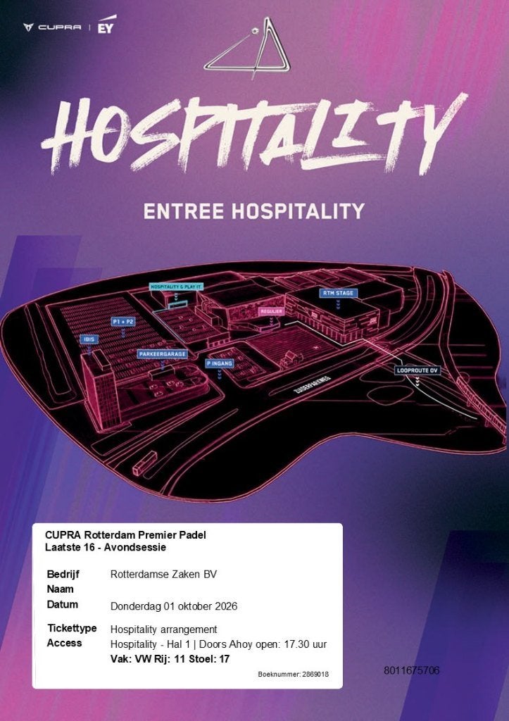2 x Hospitality Arrangement Premier Padel  Rotterdam AHOY, Twee personen