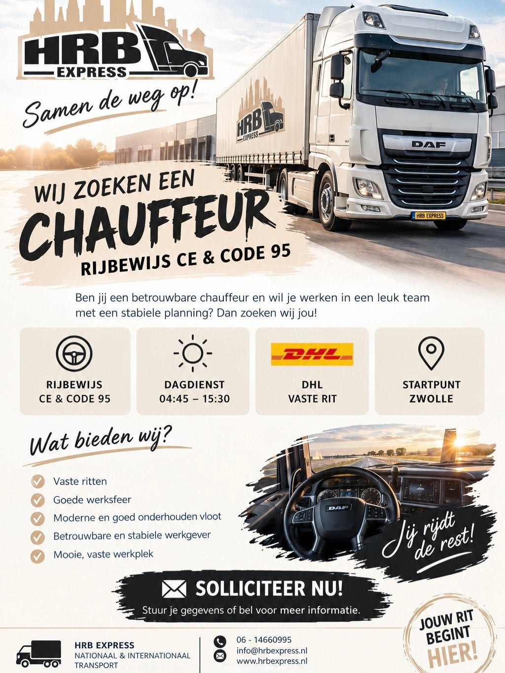 Chauffeur zwolle dhl rijbewijs CE code 95, 33 - 40 uur