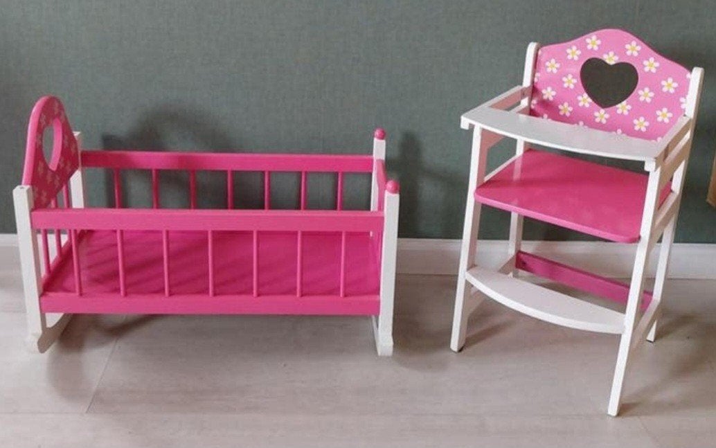Houten poppen schommelwieg en kinderstoel, Ophalen
