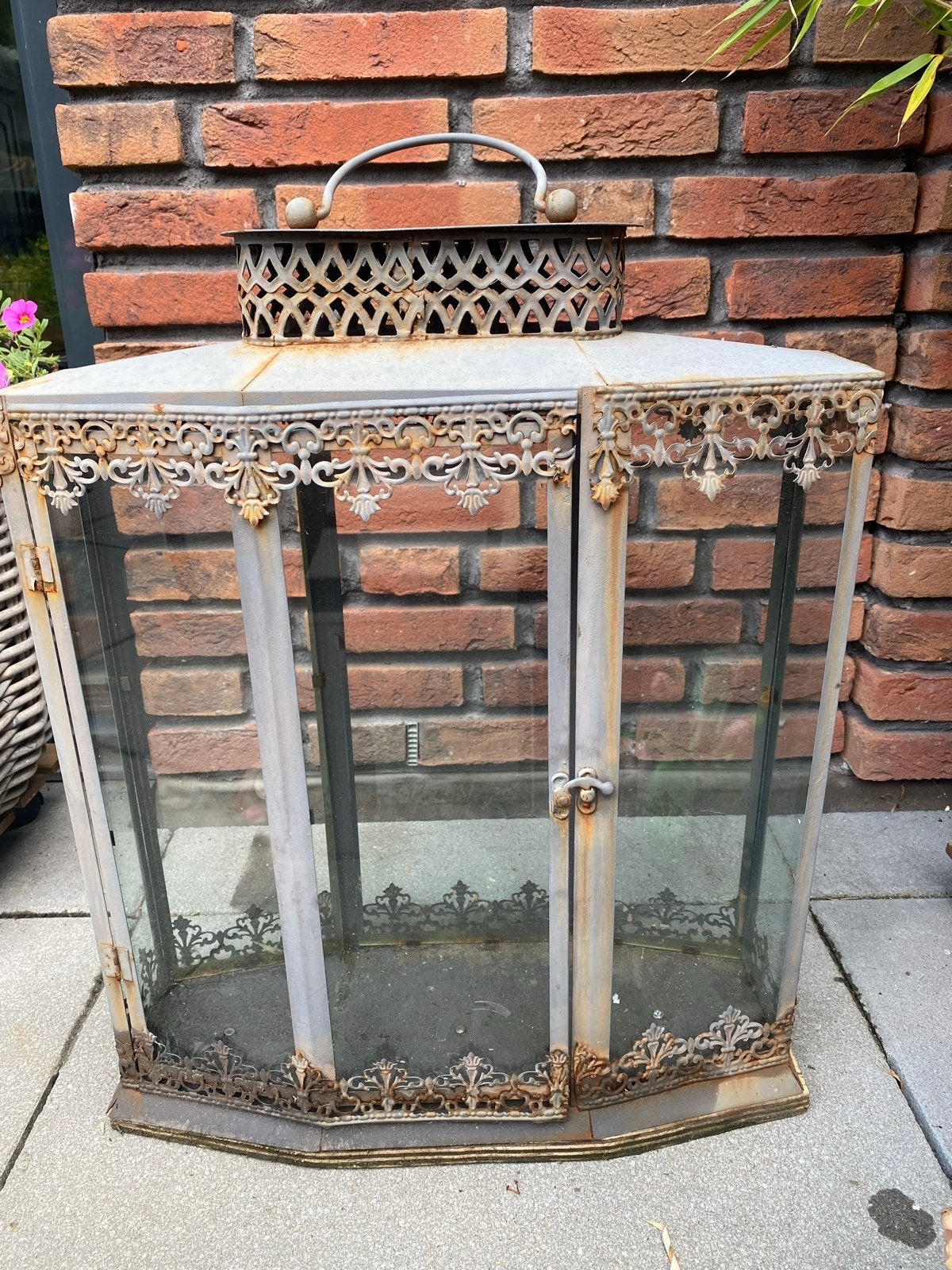 Grote vintage metalen lantaarn met glas, Ophalen