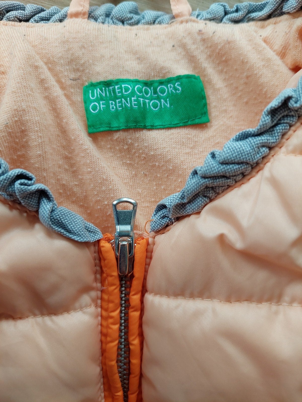 Benetton gewatteerde jas - Oranje/Roze - Maat 110, Ophalen of Verzenden, Gebruikt, United Colors of Benetton, Jongen of Meisje