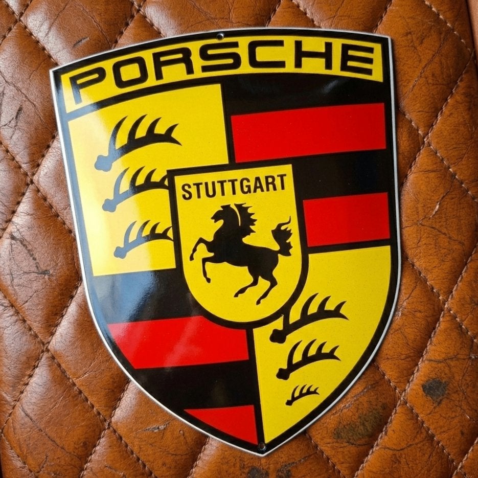 Emaille Schild PORSCHE Logo Wapen Dealer Reclamebord Vintage, Verzamelen, Merken en Reclamevoorwerpen, Verzenden, Gebruikt, Reclamebord