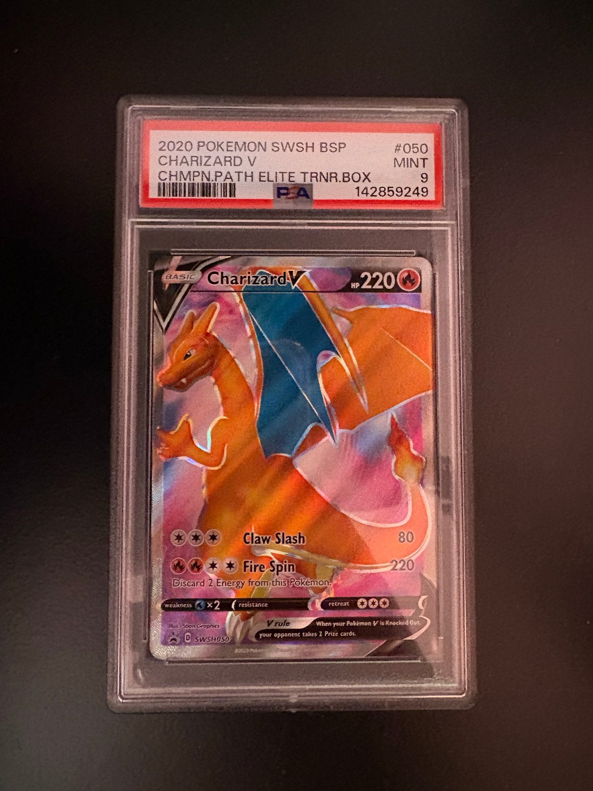 Pokémon Charizard V SWSH BSP #050 PSA 9 Mint, Ophalen of Verzenden, Zo goed als nieuw, Losse kaart, Foil