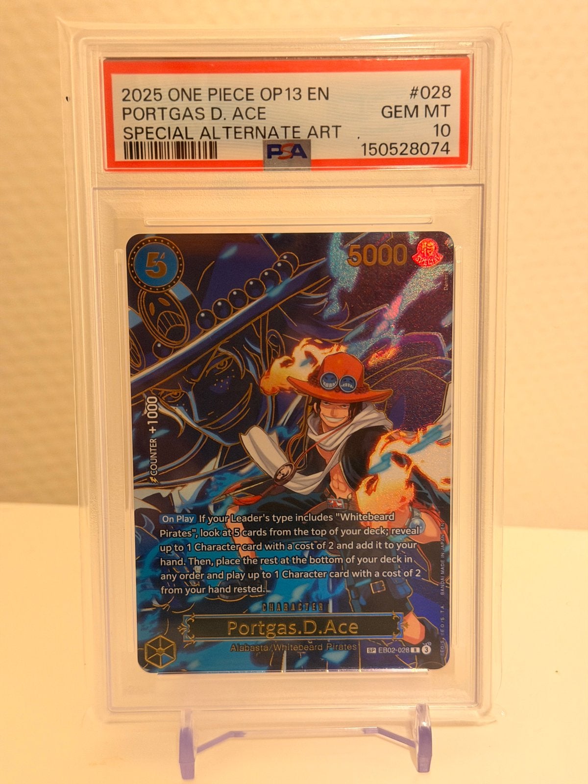 One Piece TCG PSA 10 Ace OP13-028 SP English, Ophalen of Verzenden, Zo goed als nieuw, Losse kaart, Foil