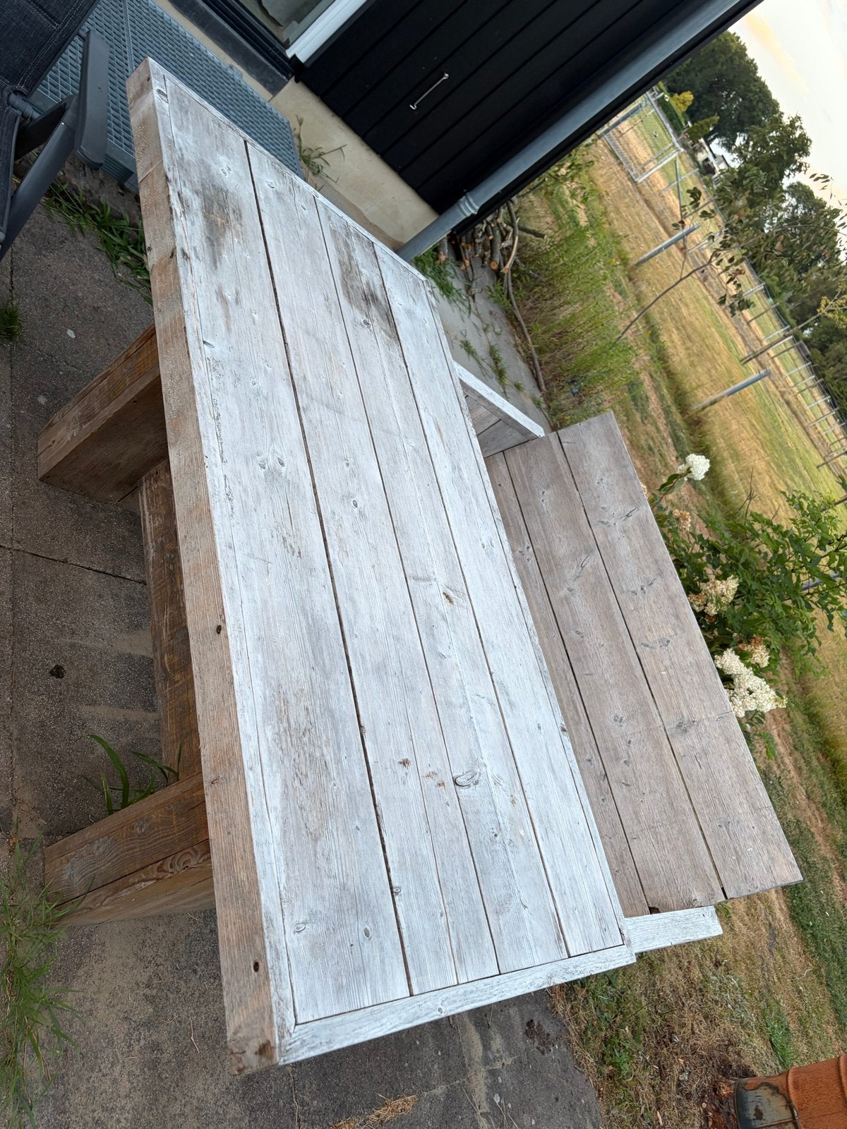 Steigerhout (vuren) tuintafel en tuinbank, Ophalen, Gebruikt, Rechthoekig, Hout
