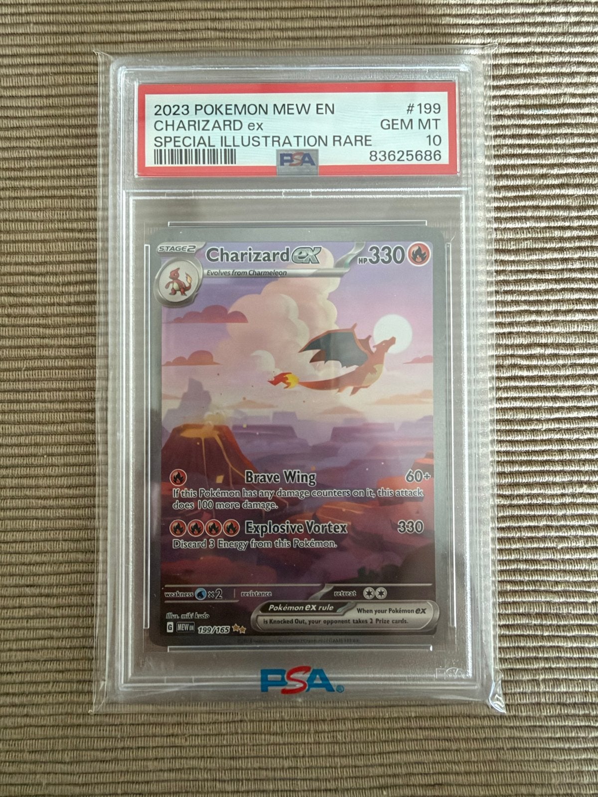 Charizard EX 199 PSA 10 Scarlet & Violet 151 Pokemon kaart, Ophalen, Nieuw, Losse kaart