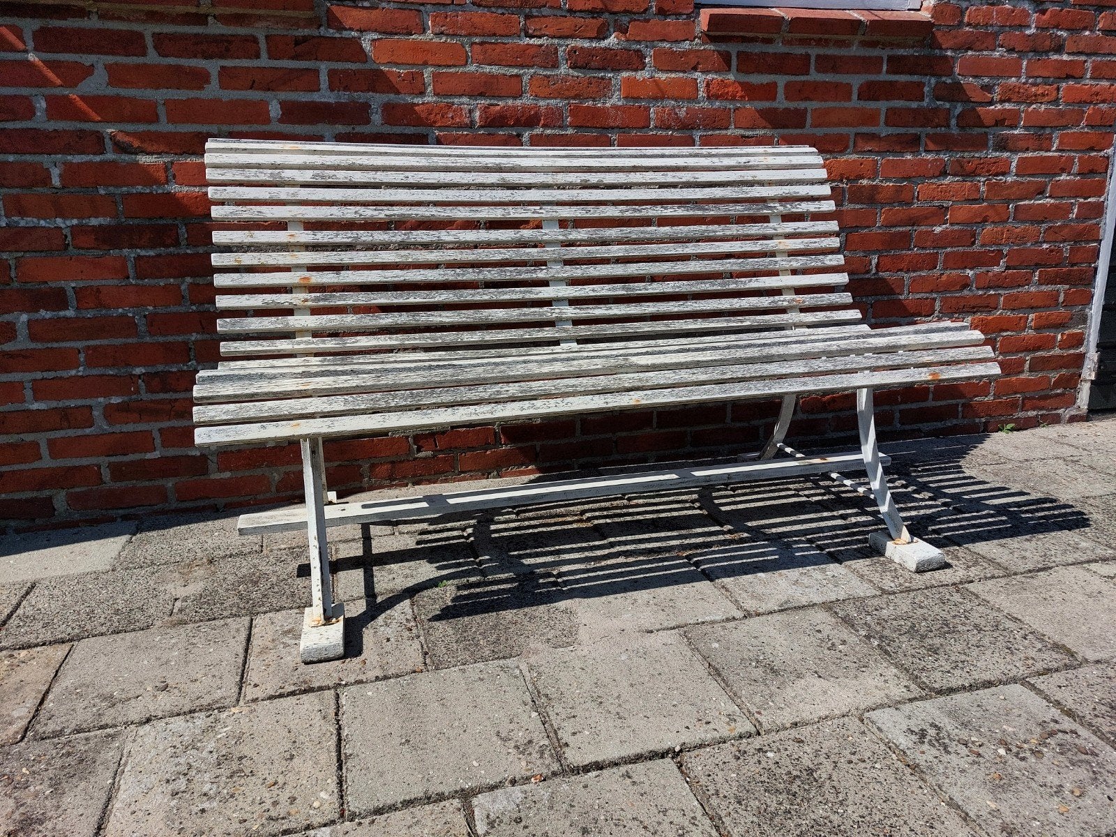 Vintage tuinbank van hardhout en metaal, Tuin en Terras, Ophalen, Gebruikt, Hout