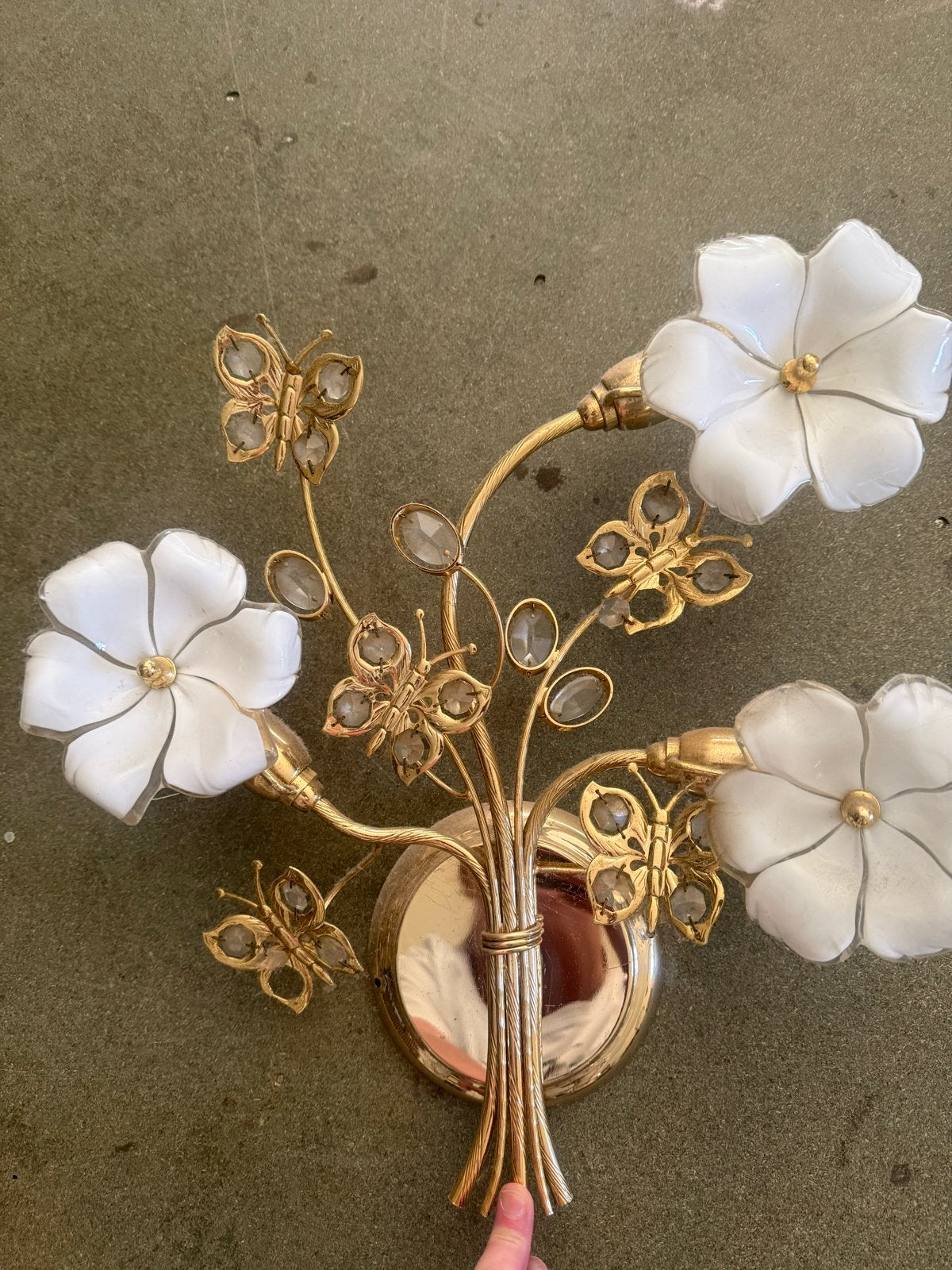 Vintage wandlamp met bloemen en vlinders, Ophalen