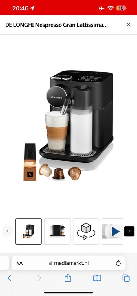 Nespresso lattisima koffiemachine melkopschuimer stuk, Ophalen of Verzenden, Zo goed als nieuw, Koffiemachine